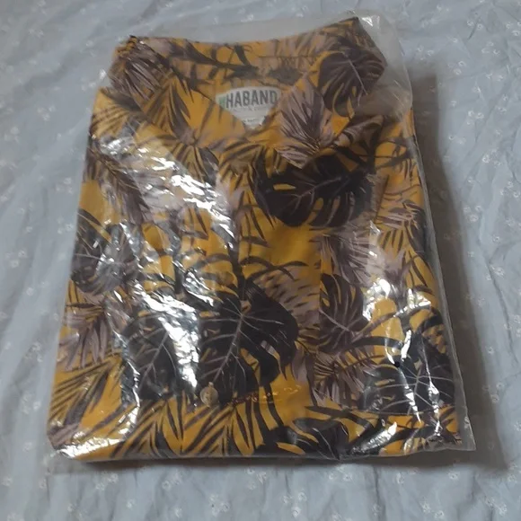 HABAND YELLOW AND GRAY FLORAL HAWAIIAN SHIRT, XL - Picture 9 of 10